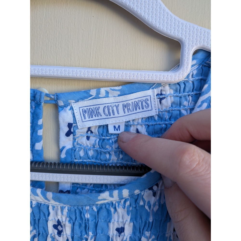Tuckernuck Pink City Prints Blue Diamond Print Smocked Long Sleeve Maxi Dress - Picture 4 of 6